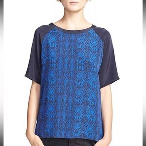 Vince Cobalt Blue Contrast Silk Short Sleeve Tee Top Size Small